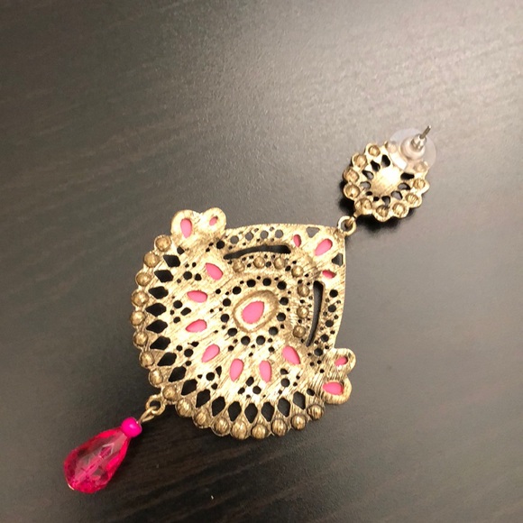 Pink & Gold Jeweled Chandelier Earrings - Picture 6 of 8